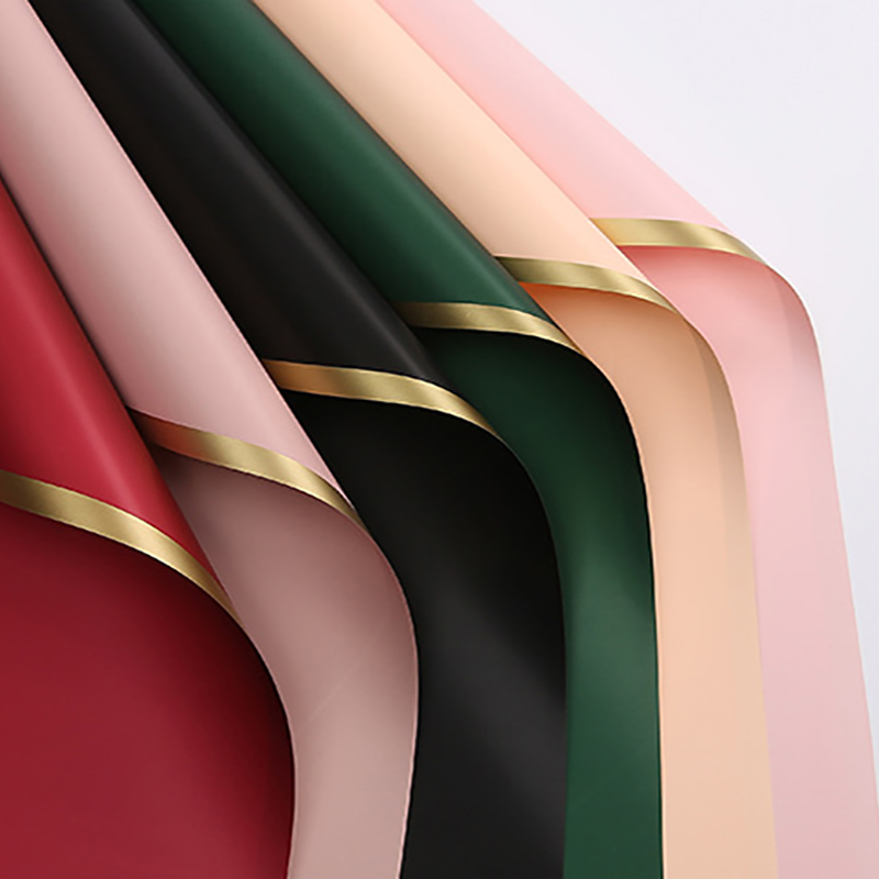MYHC-27 กระดาษห่อดอกไม้ฟิล์มแข็งมุกขอบทอง