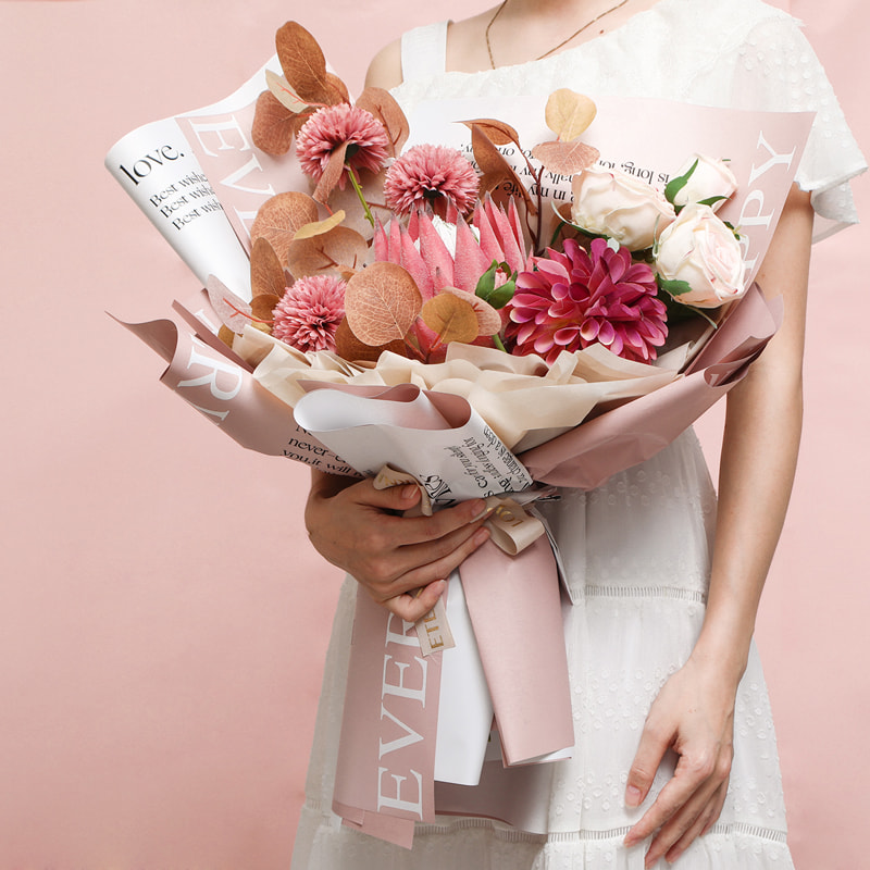 MYHC-38 INS กระดาษห่อดอกไม้หนังวัว Bopp ไล่ระดับสีอังกฤษ
