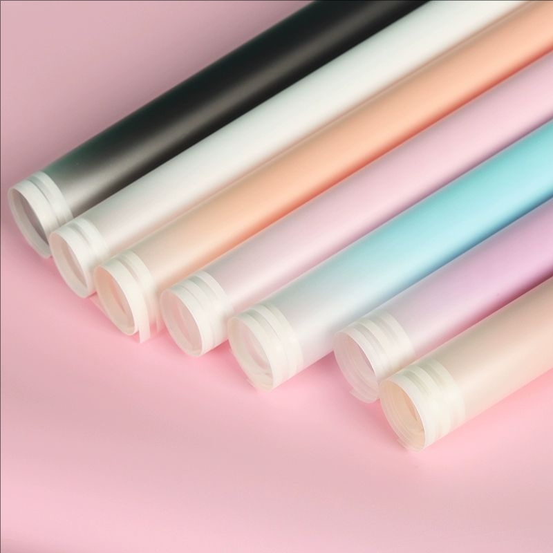 MYHC-54 ฟิล์มบรรจุภัณฑ์ดอกไม้พลาสติกไล่ระดับสีขอบสีขาวคู่ด้านเดียว