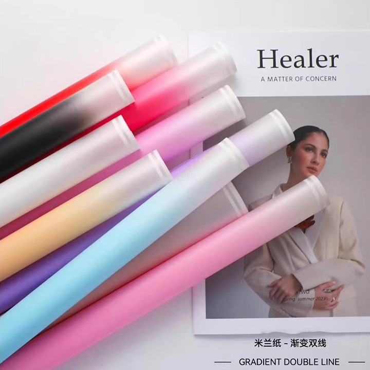 MYHC-54 ฟิล์มบรรจุภัณฑ์ดอกไม้พลาสติกไล่ระดับสีขอบสีขาวคู่ด้านเดียว