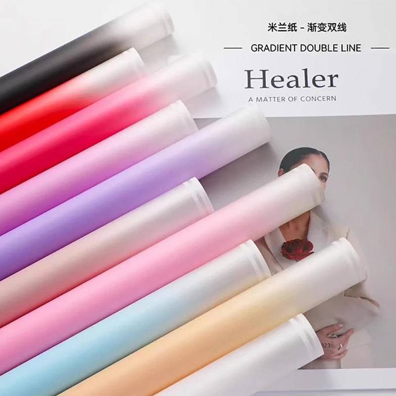 MYHC-54 ฟิล์มบรรจุภัณฑ์ดอกไม้พลาสติกไล่ระดับสีขอบสีขาวคู่ด้านเดียว