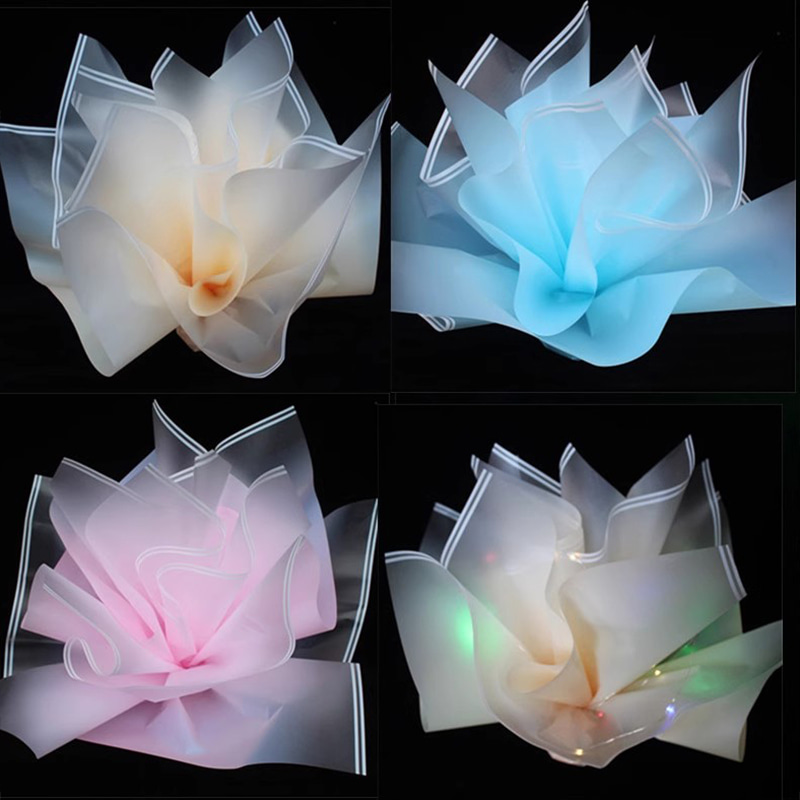 MYHC-54 ฟิล์มบรรจุภัณฑ์ดอกไม้พลาสติกไล่ระดับสีขอบสีขาวคู่ด้านเดียว