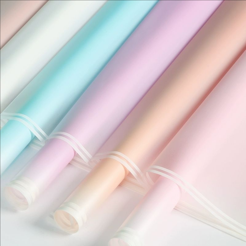 MYHC-54 ฟิล์มบรรจุภัณฑ์ดอกไม้พลาสติกไล่ระดับสีขอบสีขาวคู่ด้านเดียว