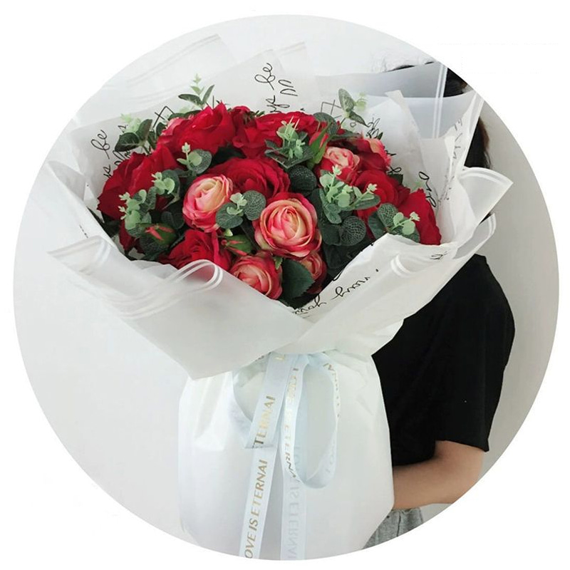 MYHC-54 ฟิล์มบรรจุภัณฑ์ดอกไม้พลาสติกไล่ระดับสีขอบสีขาวคู่ด้านเดียว
