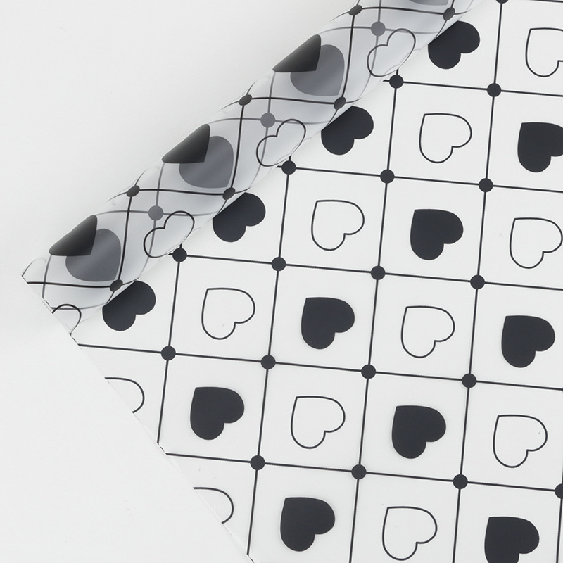 MYHC-60 Monochrome Love Plaid Pattern ฟิล์มบรรจุภัณฑ์ดอกไม้ใส