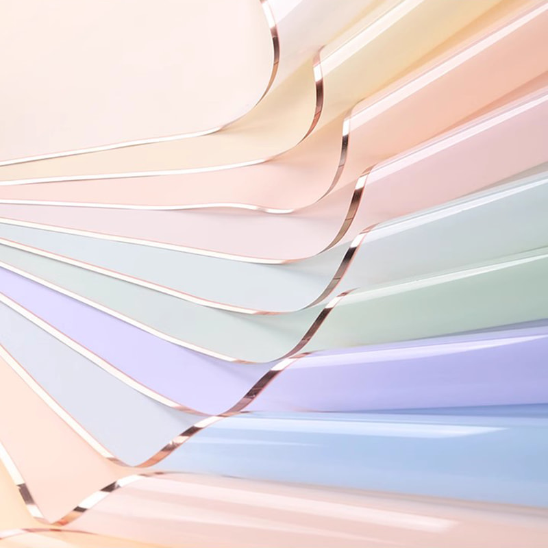 MYHC-72 สีทึบขอบทองน้ำฟิล์มใสดอกไม้บรรจุภัณฑ์ฟิล์ม