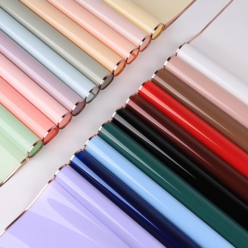 MYHC-72 สีทึบขอบทองน้ำฟิล์มใสดอกไม้บรรจุภัณฑ์ฟิล์ม
