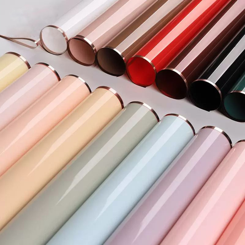 MYHC-72 สีทึบขอบทองน้ำฟิล์มใสดอกไม้บรรจุภัณฑ์ฟิล์ม