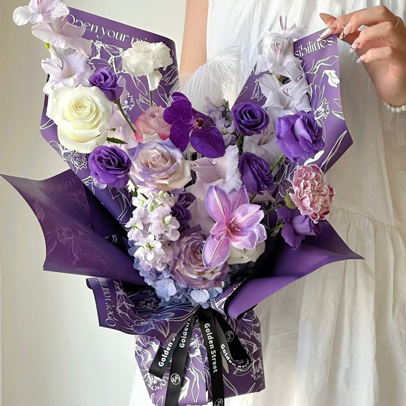MYHC-77 Daffodils Lines กระดาษห่อดอกไม้ฟิล์ม Bopp Pearlescent