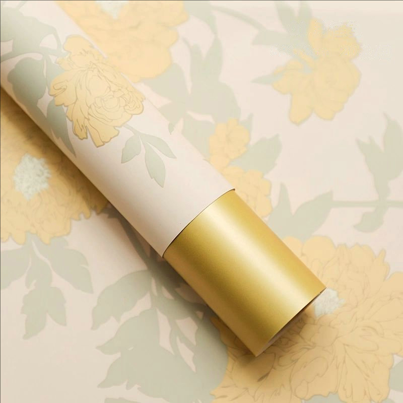 MYHC-78 กระดาษห่อดอกไม้ลายดอกโบตั๋นลายดอกไม้สีทองขอบทองสไตล์จีน
