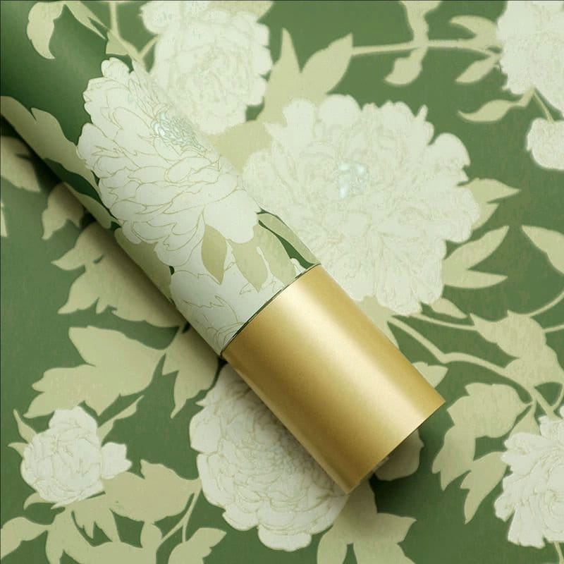 MYHC-78 กระดาษห่อดอกไม้ลายดอกโบตั๋นลายดอกไม้สีทองขอบทองสไตล์จีน