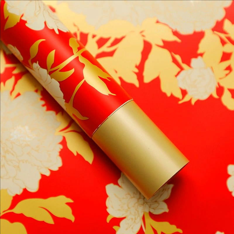 MYHC-78 กระดาษห่อดอกไม้ลายดอกโบตั๋นลายดอกไม้สีทองขอบทองสไตล์จีน