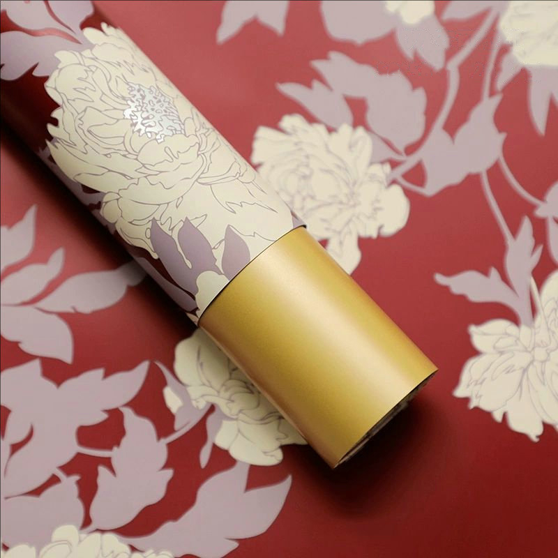 MYHC-78 กระดาษห่อดอกไม้ลายดอกโบตั๋นลายดอกไม้สีทองขอบทองสไตล์จีน