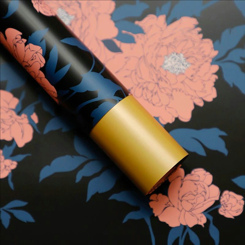 MYHC-78 กระดาษห่อดอกไม้ลายดอกโบตั๋นลายดอกไม้สีทองขอบทองสไตล์จีน