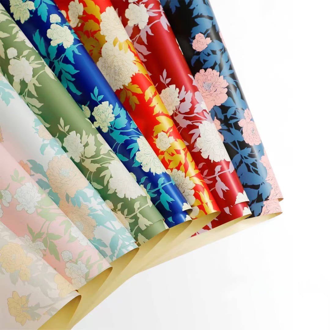 MYHC-78 กระดาษห่อดอกไม้ลายดอกโบตั๋นลายดอกไม้สีทองขอบทองสไตล์จีน
