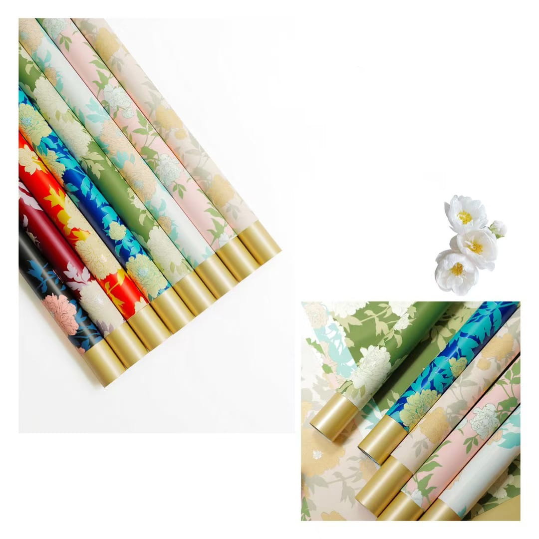 MYHC-78 กระดาษห่อดอกไม้ลายดอกโบตั๋นลายดอกไม้สีทองขอบทองสไตล์จีน