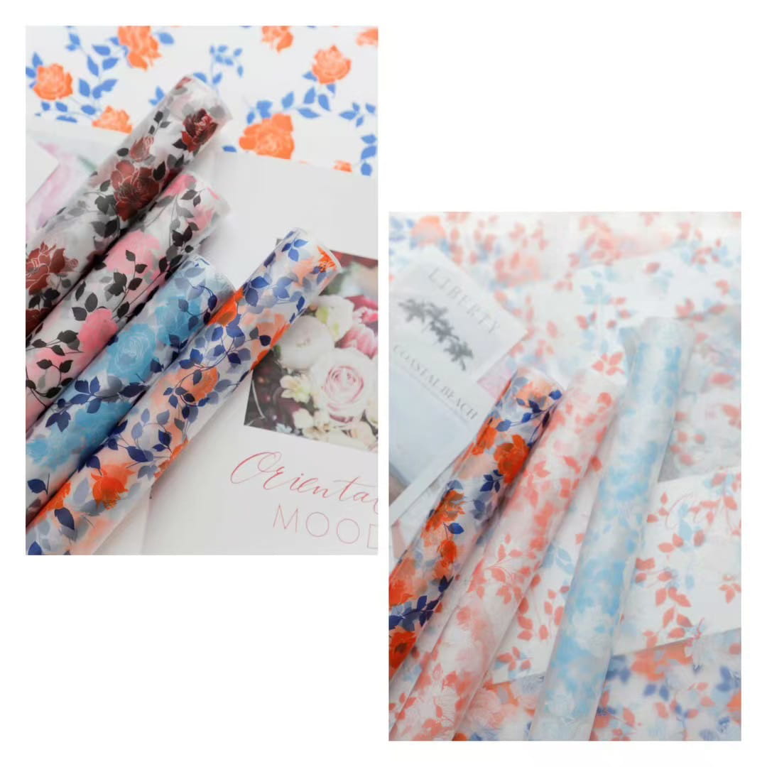 MYHC-79 ฟิล์มบรรจุภัณฑ์ดอกไม้ใสพิมพ์ลายดอกกุหลาบสองสี