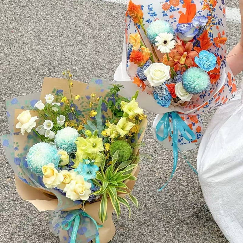MYHC-79 ฟิล์มบรรจุภัณฑ์ดอกไม้ใสพิมพ์ลายดอกกุหลาบสองสี