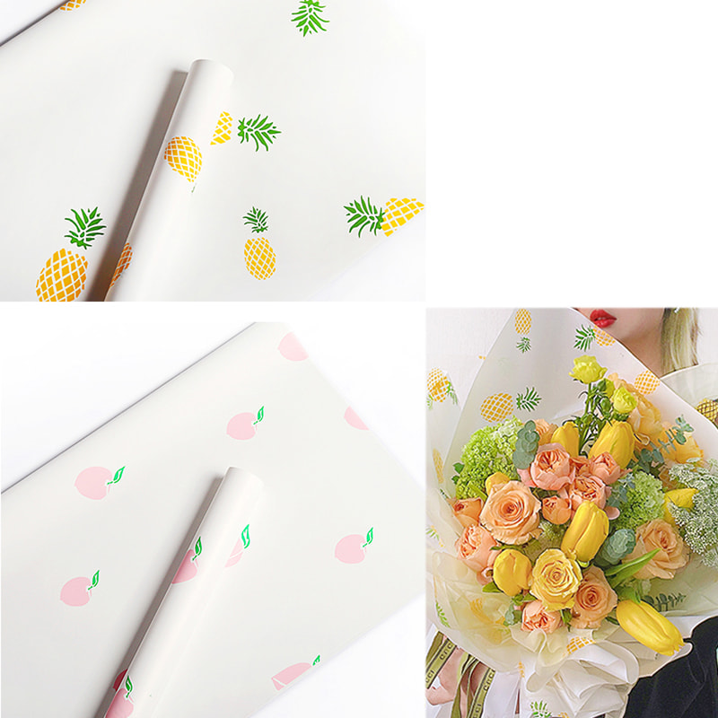 กระดาษห่อช่อดอกไม้ลายผลไม้แบบเรียบง่าย